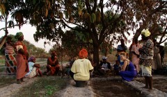 Women gathering in the community garden