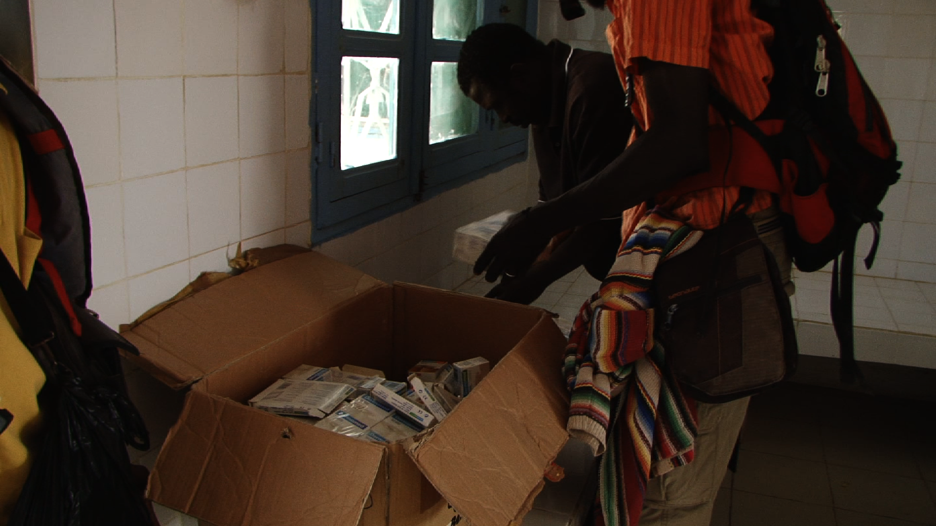 unpacking humanitarian aid box